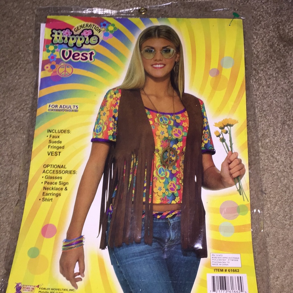 Hippie fringe vest w/ Peace necklace +earrings